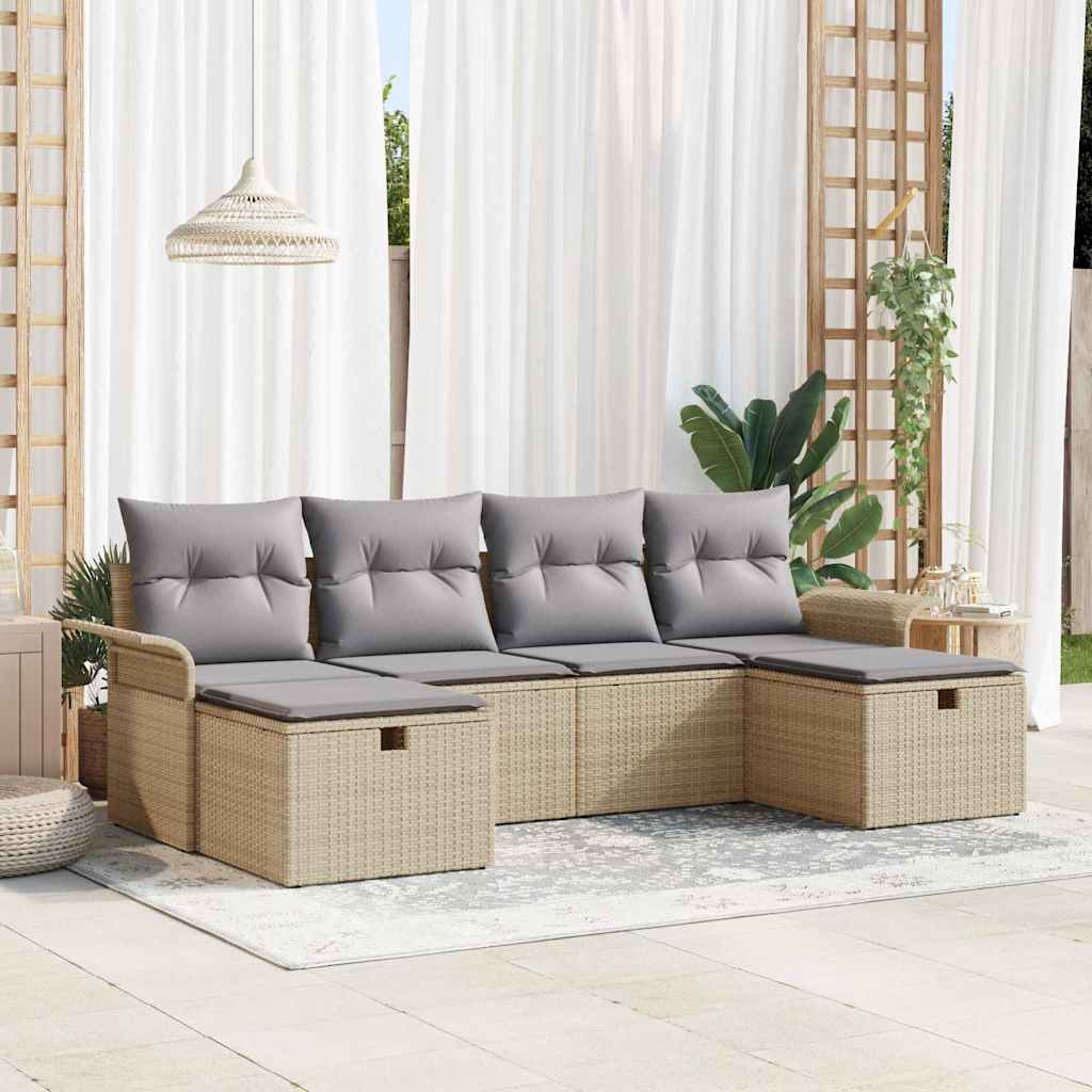 Gartensofa-set mit Kissen mit Speicher 6 pcs Poly Rattan