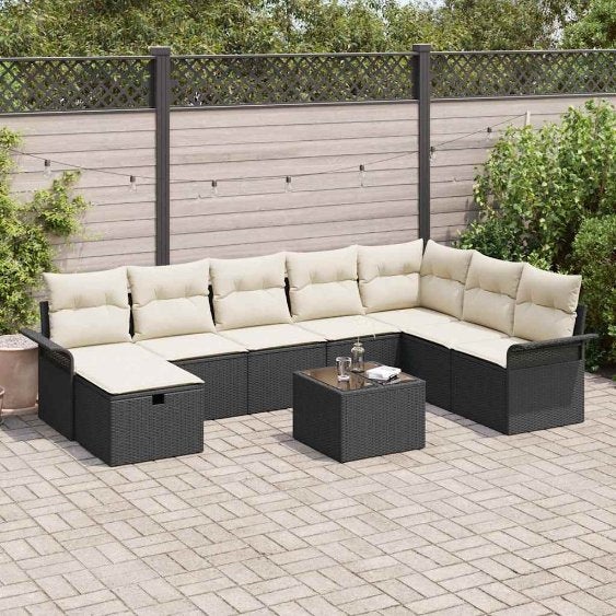Garten-Sofa-Set mit Kissen 8 pcs Schwarz Poly Rattan
