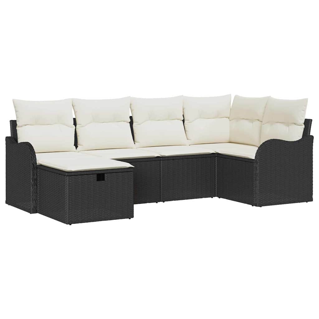 Garten-Sofa-Set mit Kissen 6 pcs Schwarz Poly Rattan