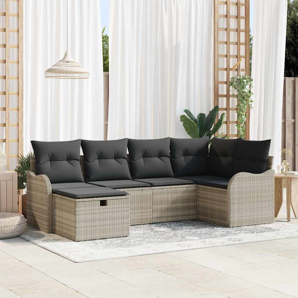 Garten-Sofa-Set mit Kissen 6 pcs Schwarz Poly Rattan
