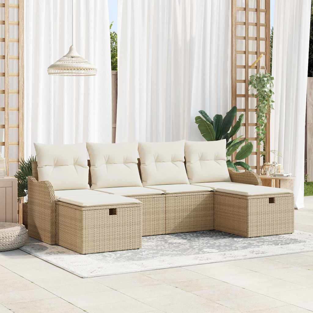 Garten-Sofa-Set mit Kissen 6 pcs Schwarz Poly Rattan