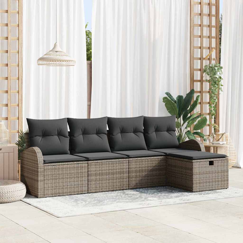 Garten-Sofa-Set mit Kissen 5 pcs Schwarz Poly Rattan