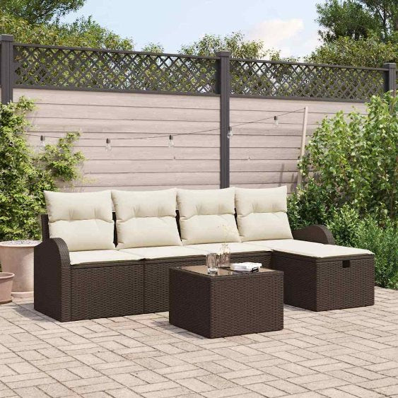 Garten-Sofa-Set mit Kissen 5 pcs Schwarz Poly Rattan
