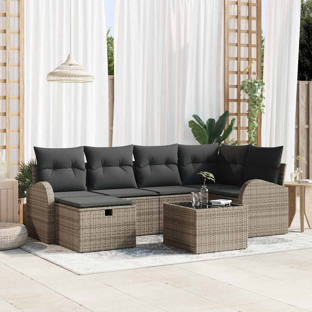 Garten-Sofa-Set mit Kissen 6 pcs Schwarz Poly Rattan