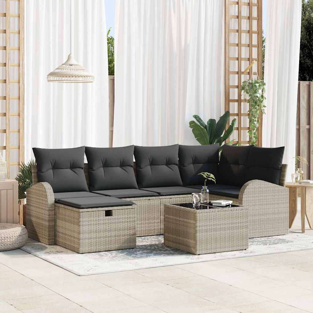Garten-Sofa-Set mit Kissen 6 pcs Schwarz Poly Rattan