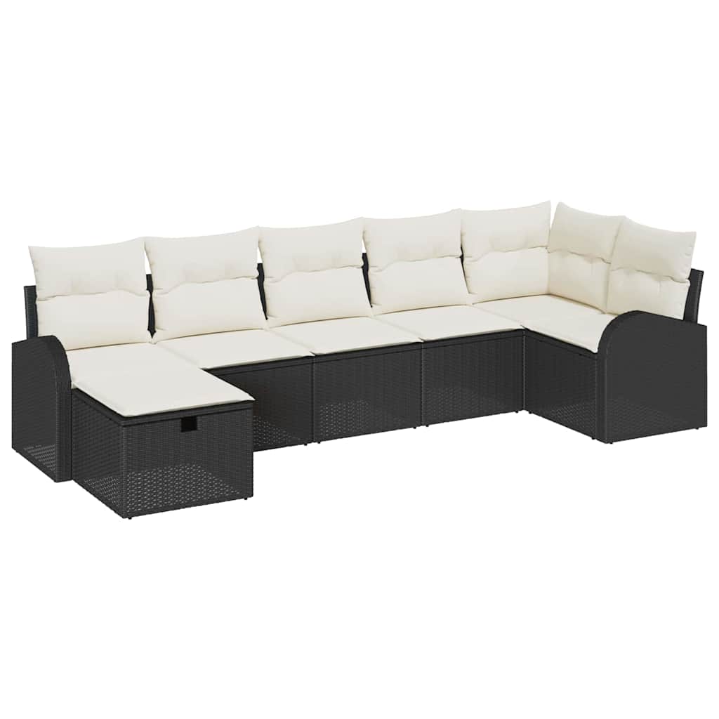 Gartensofa-set mit Kissen 7 pcs Schwarz Poly-Rattan