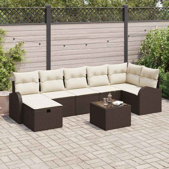 Gartensofa-set mit Kissen 7 pcs Schwarz Poly-Rattan