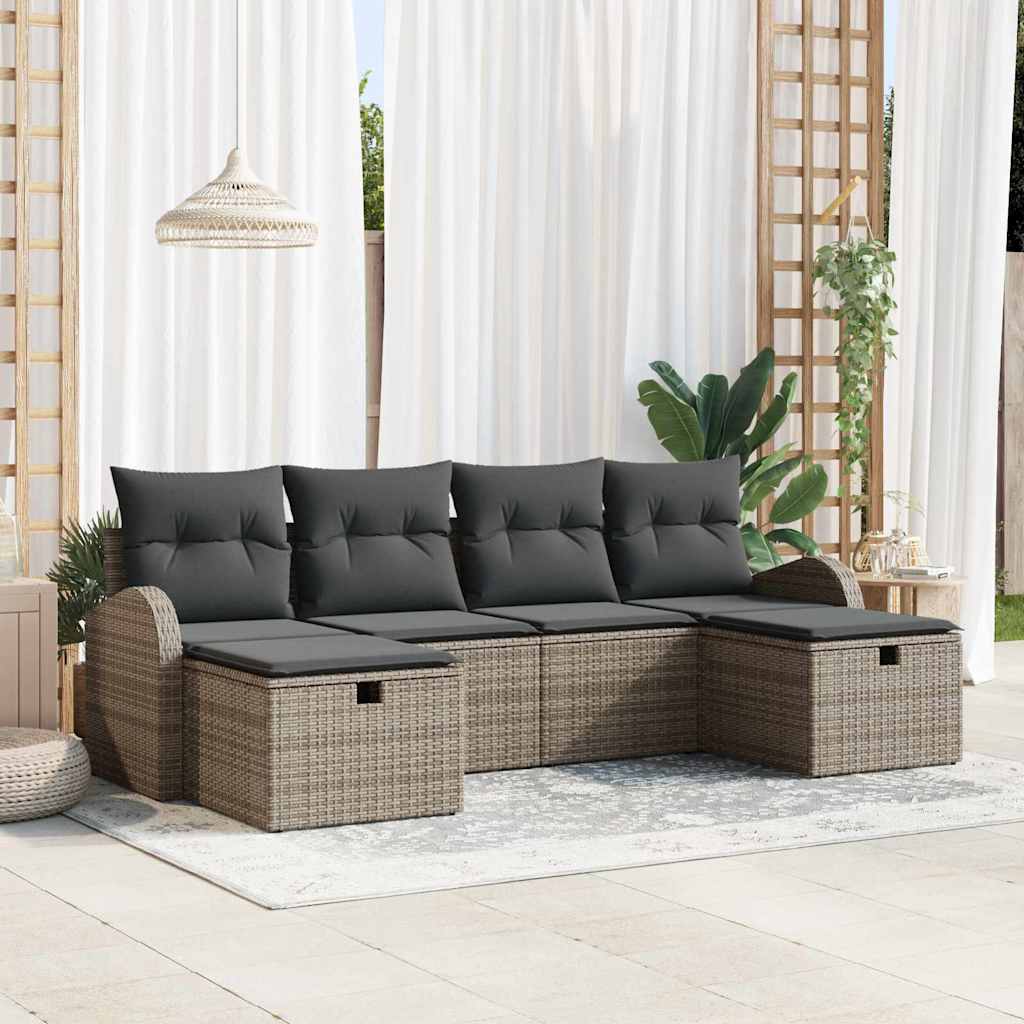Garten-Sofa-Set mit Kissen 6 pcs Schwarz Poly Rattan