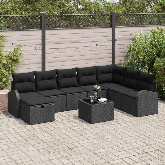 Garten-Sofa-Set mit Kissen 8 pcs Schwarz Poly Rattan