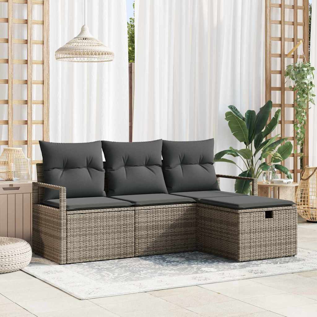 Garten-Sofa-Set mit Kissen 4 pcs Schwarz Poly Rattan