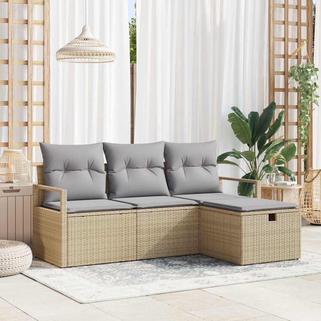 Garten-Sofa-Set mit Kissen 4 pcs Schwarz Poly Rattan