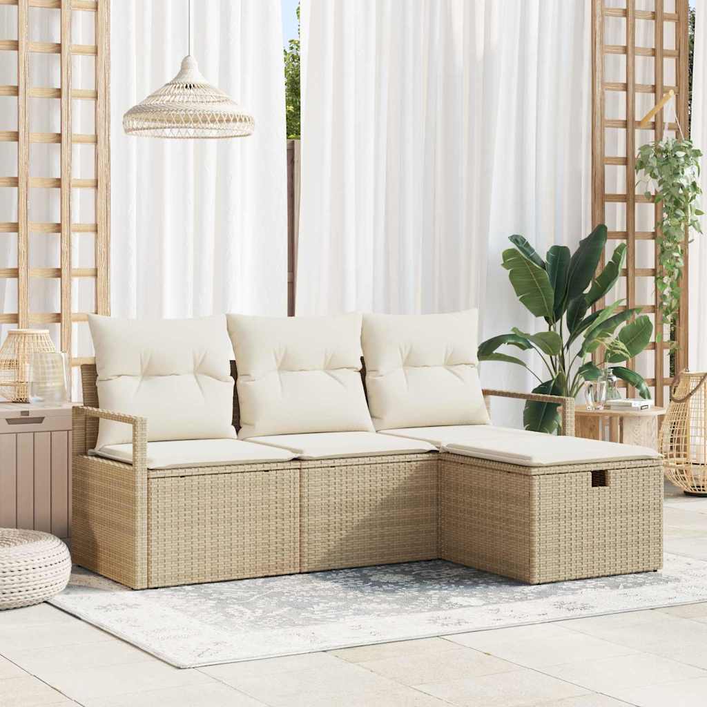Garten-Sofa-Set mit Kissen 4 pcs Schwarz Poly Rattan