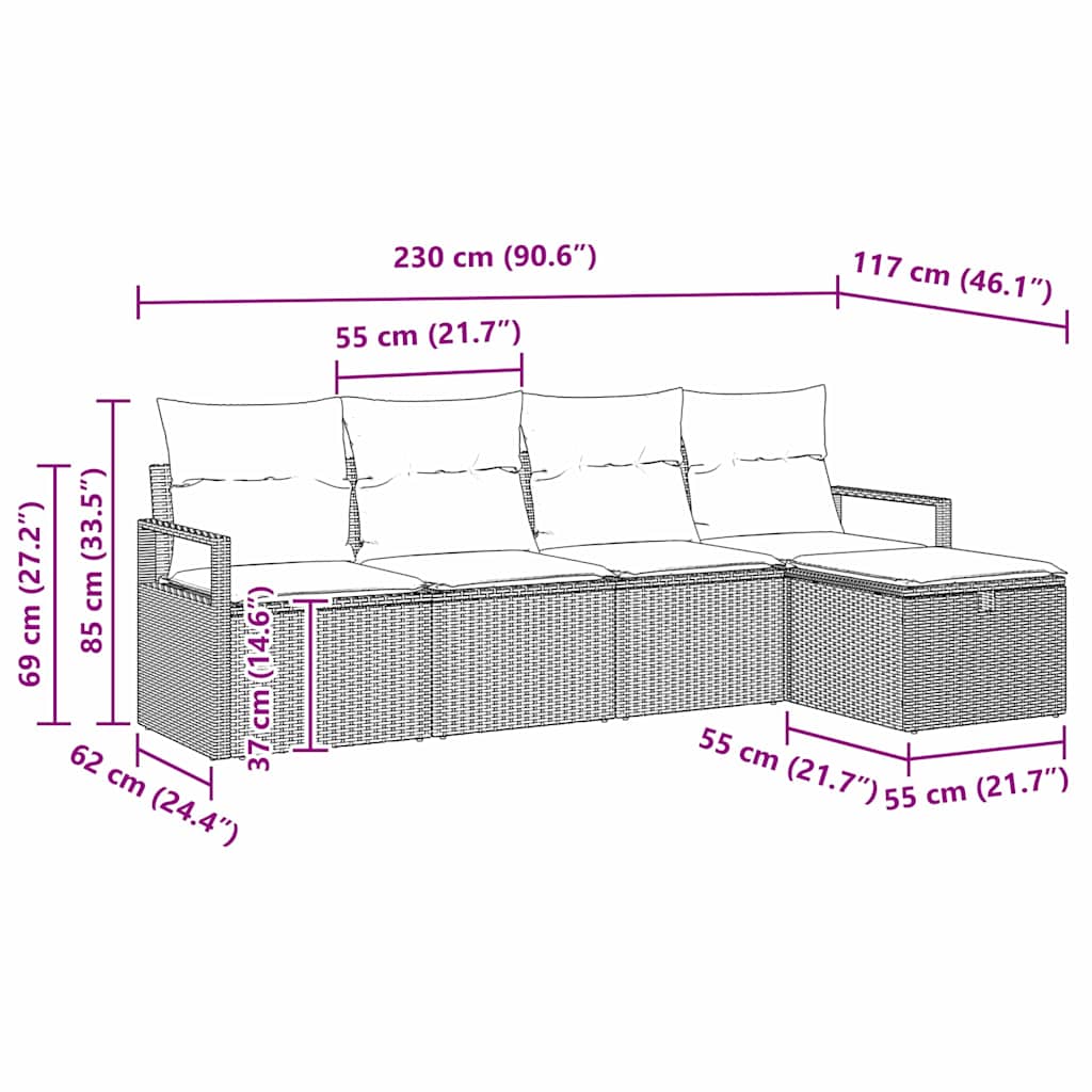 Garten-Sofa-Set mit Kissen 5 pcs Schwarz Poly Rattan