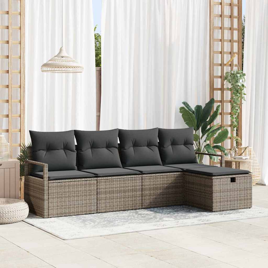 Garten-Sofa-Set mit Kissen 5 pcs Schwarz Poly Rattan