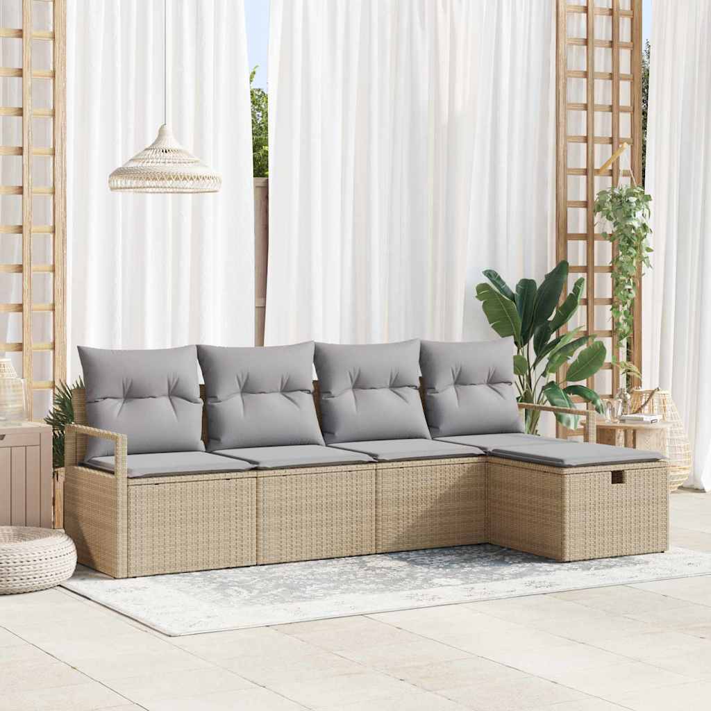 Garten-Sofa-Set mit Kissen 5 pcs Schwarz Poly Rattan