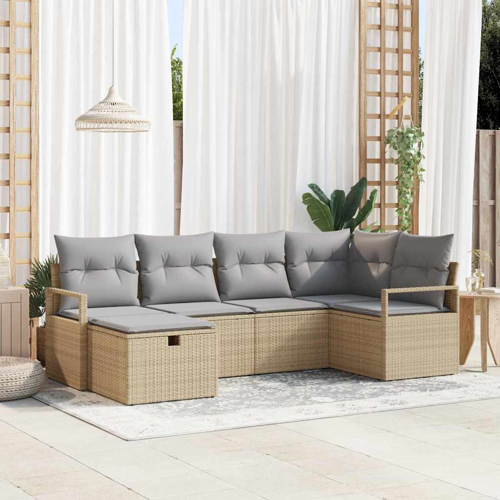 Gartensofa-set mit Kissen 6 pcs Schwarz Poly-Rattan