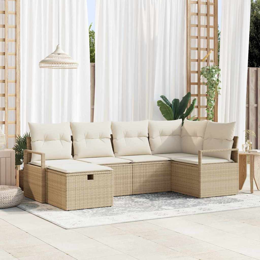 Gartensofa-set mit Kissen 6 pcs Schwarz Poly-Rattan