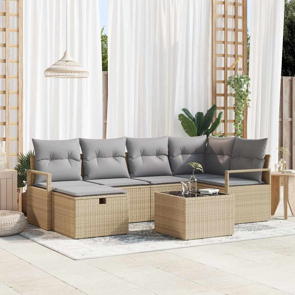 Gartensofa-set mit Kissen 6 pcs Schwarz Poly-Rattan