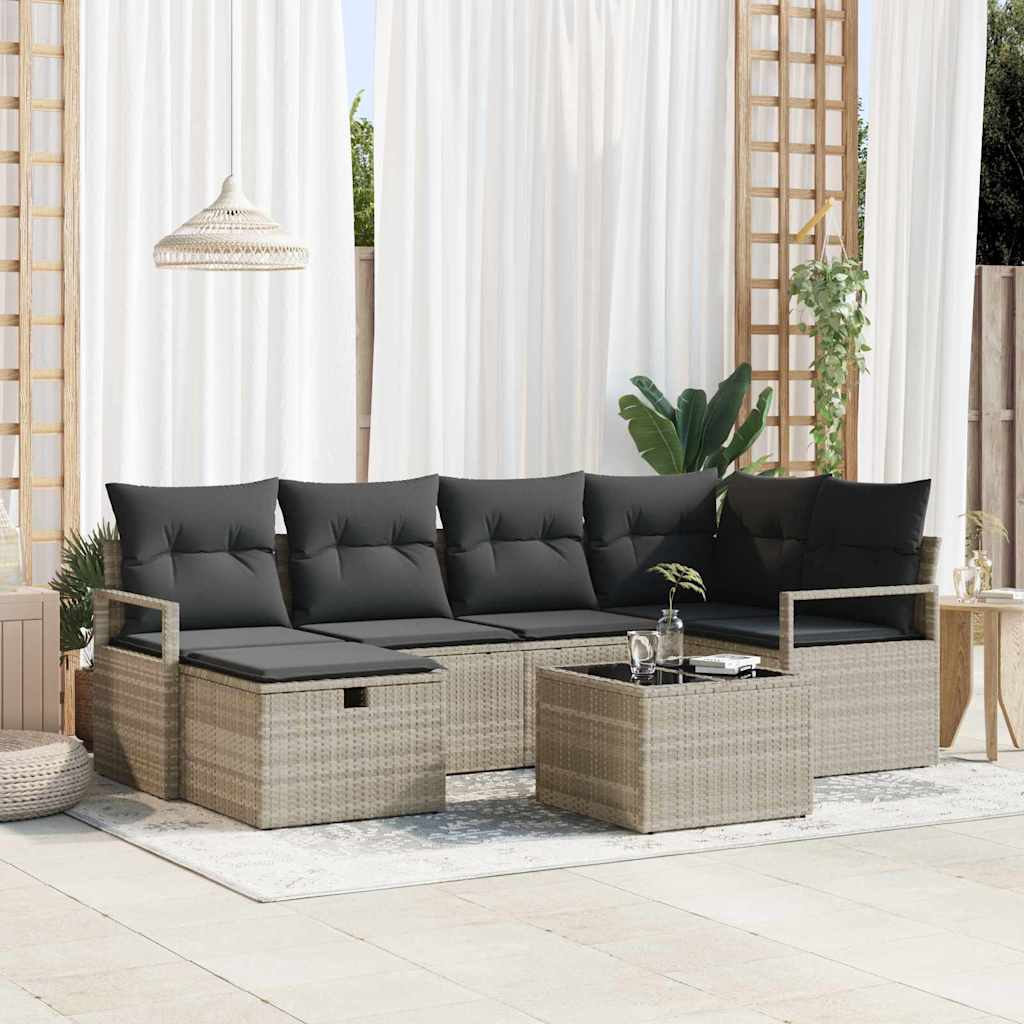Gartensofa-set mit Kissen 6 pcs Schwarz Poly-Rattan