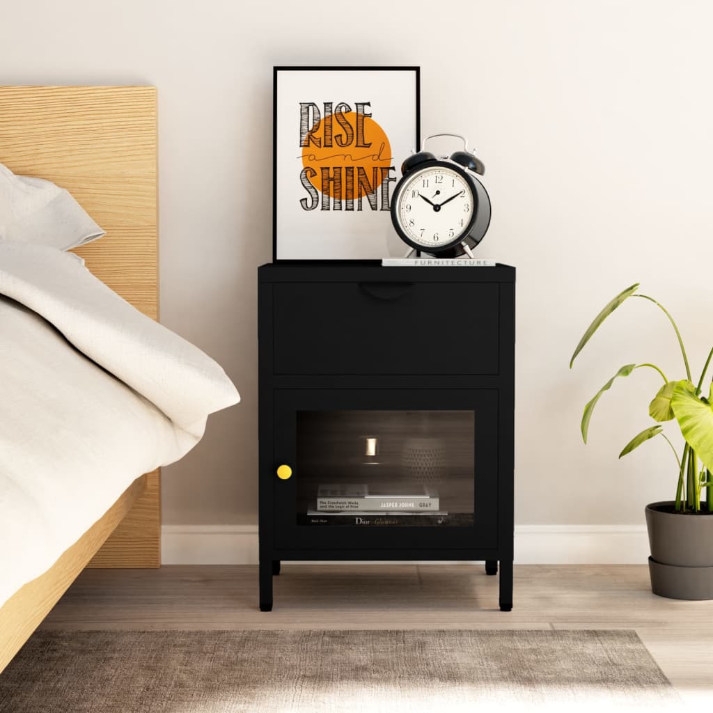 Nachttische 2 Stk. Schwarz 40x30x54,5 cm Stahl und Glas