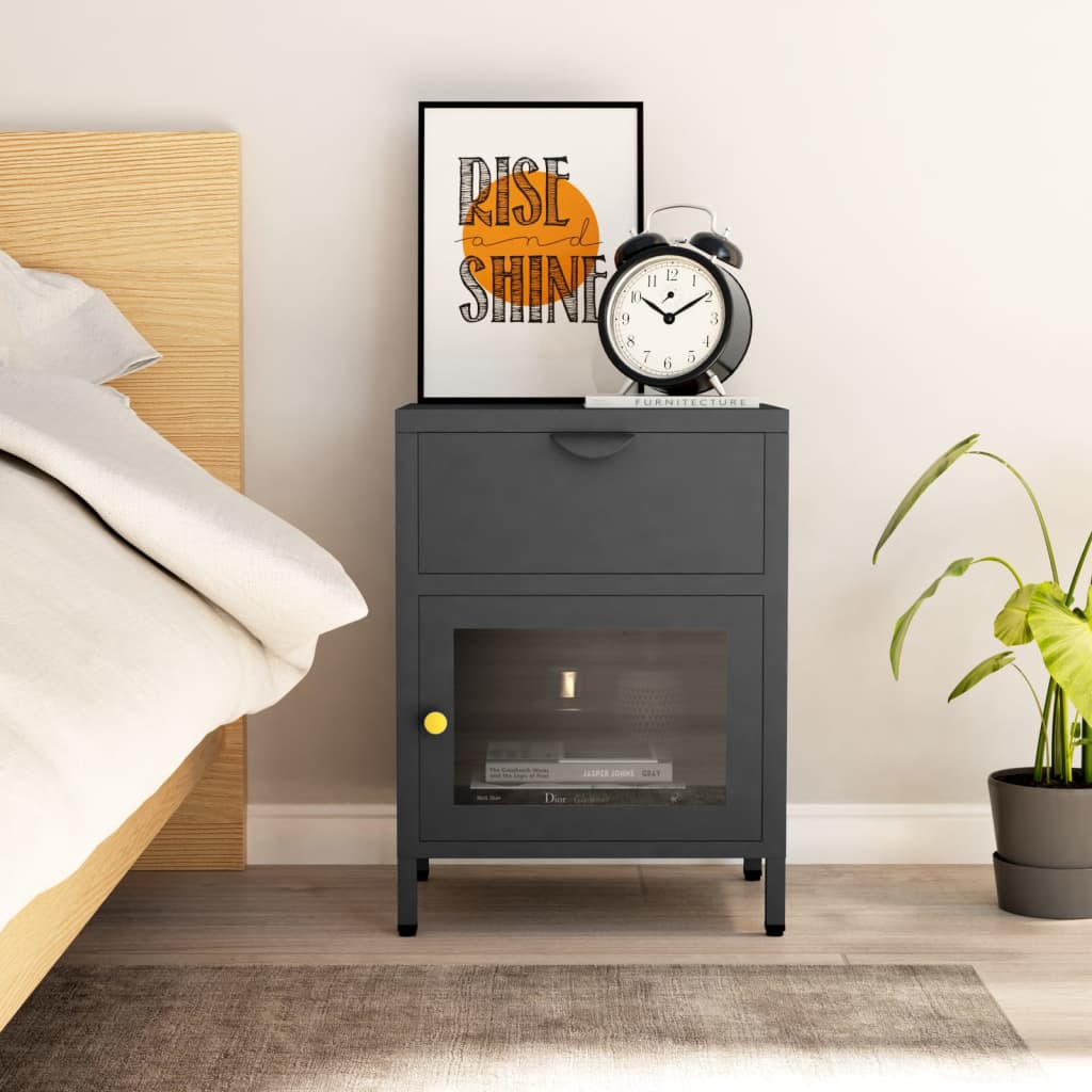 Nachttische 2 Stk. Schwarz 40x30x54,5 cm Stahl und Glas