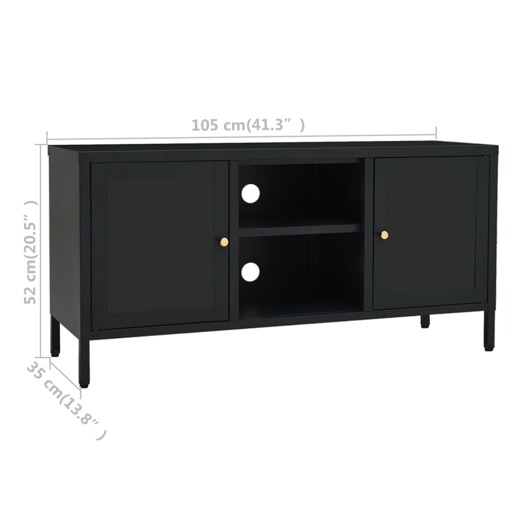 vidaXL TV-Schrank Schwarz 105x35x52 cm Stahl und Glas