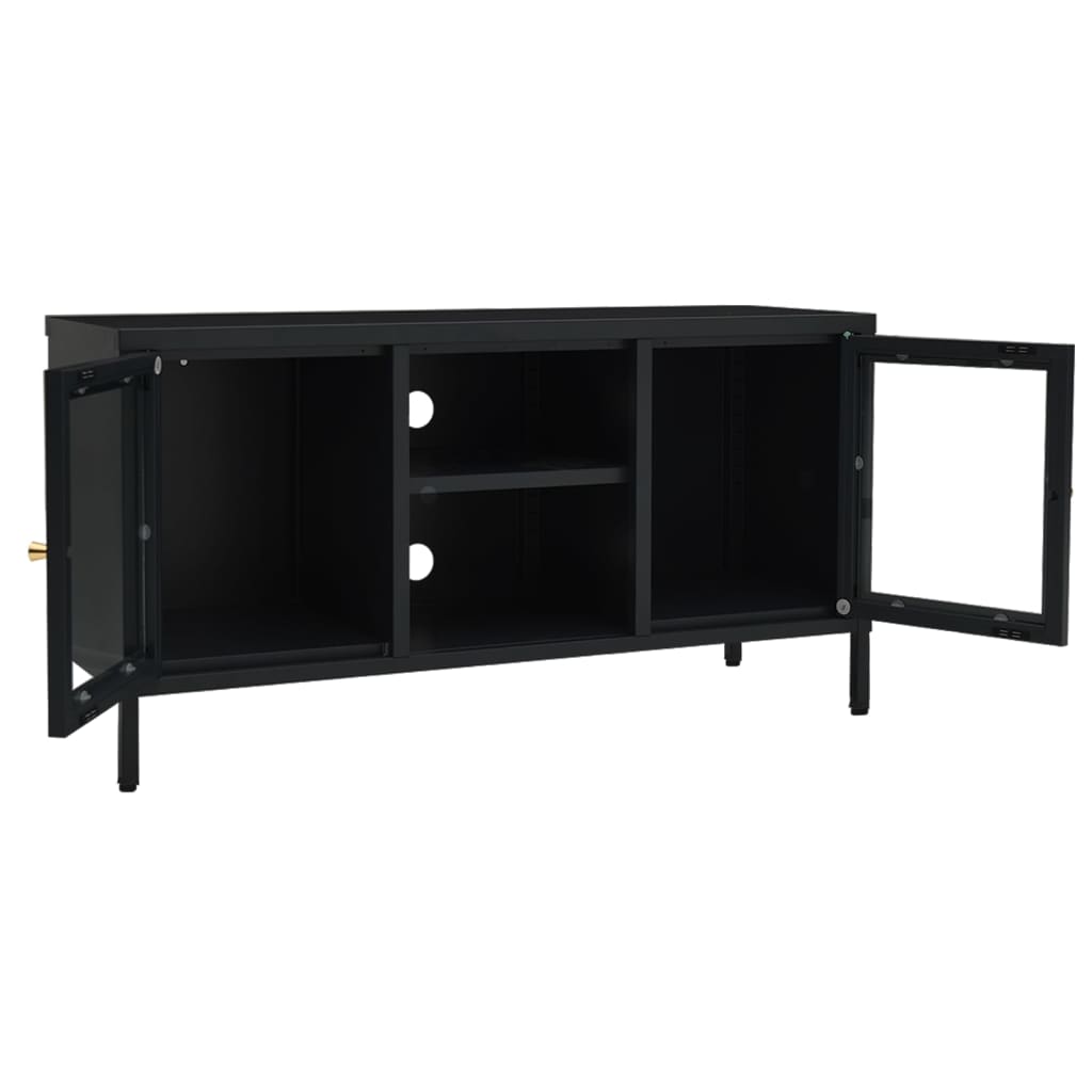 vidaXL TV-Schrank Schwarz 105x35x52 cm Stahl und Glas