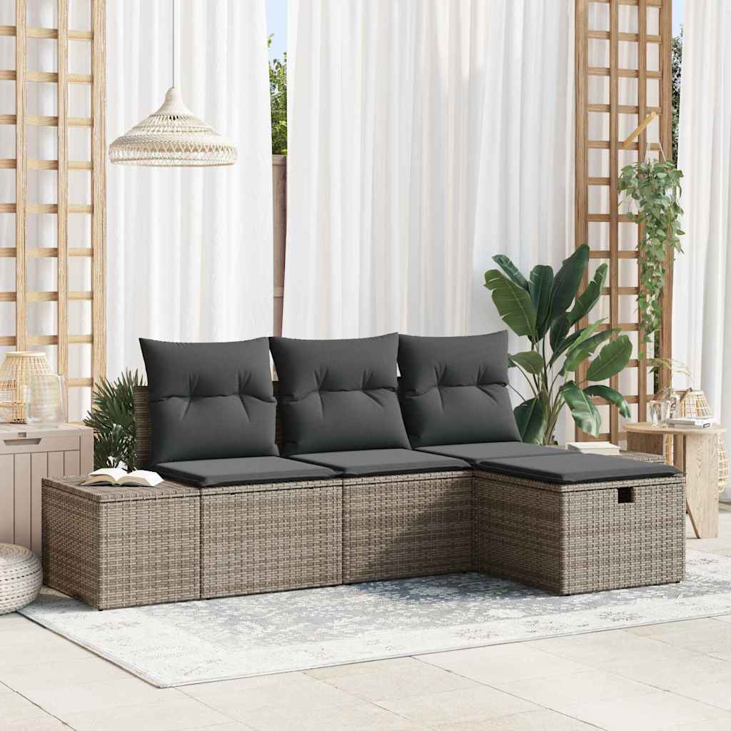 vidaXL Sofa Set mit Kissen 4 pcs Poly-Rattan