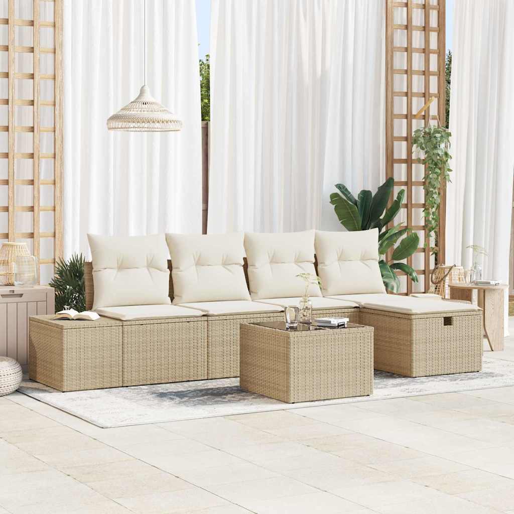vidaXL Sofa Set mit Kissen 5 pcs Poly-Rattan