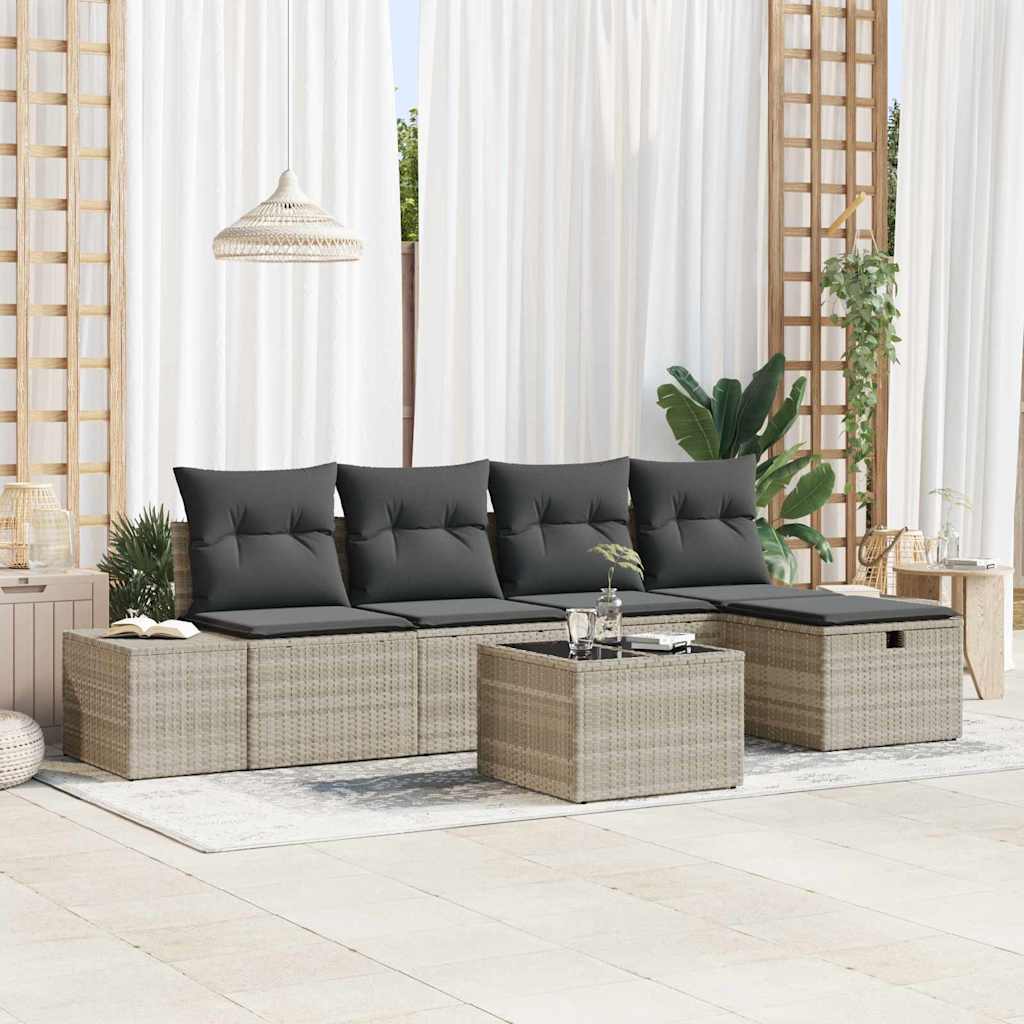 vidaXL Sofa Set mit Kissen 5 pcs Poly-Rattan