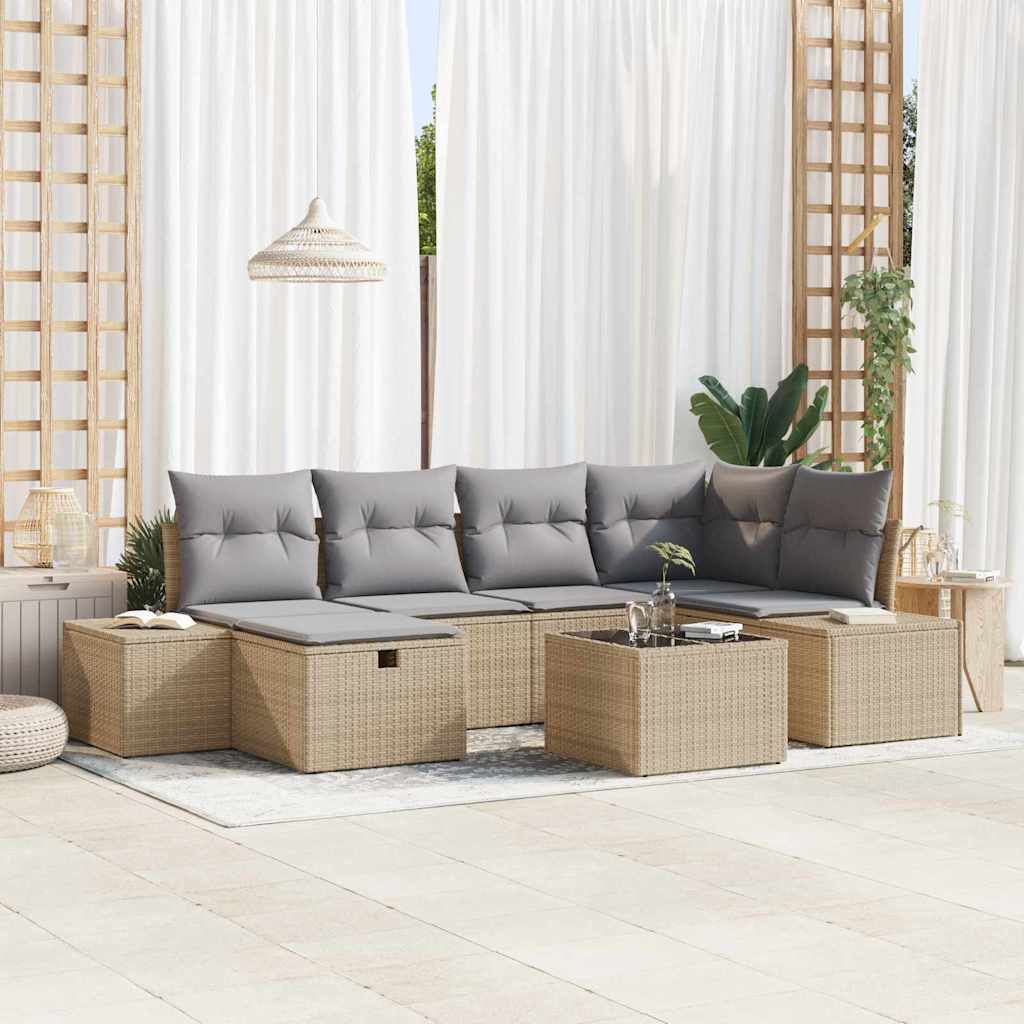 vidaXL Sofa Set mit Kissen 7 pcs Poly-Rattan