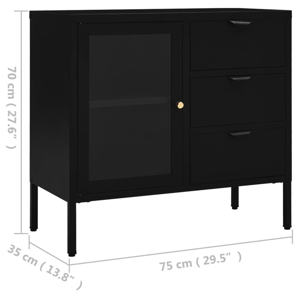vidaXL Sideboard Schwarz 75x35x70 cm Stahl und Hartglas