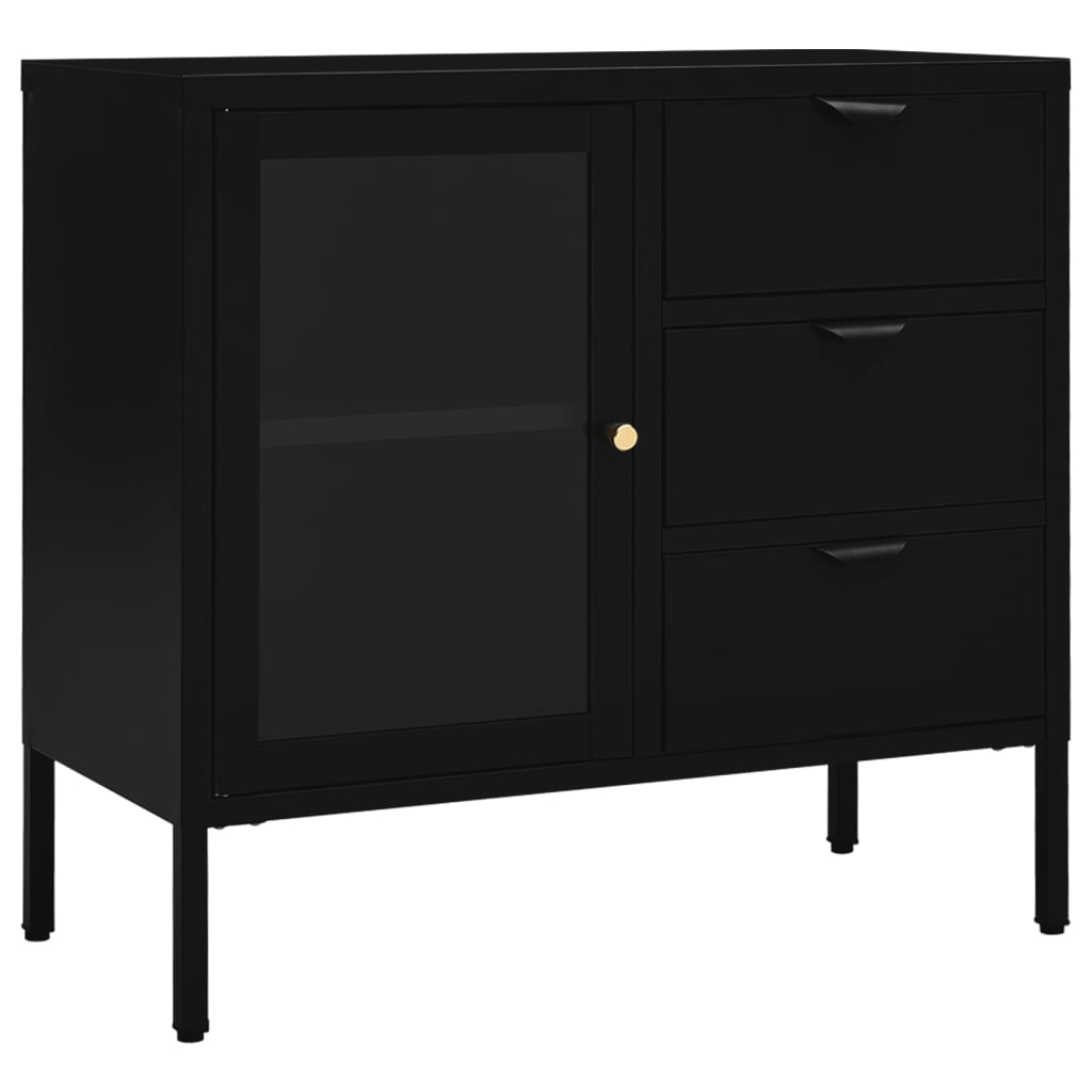 vidaXL Sideboard Schwarz 75x35x70 cm Stahl und Hartglas