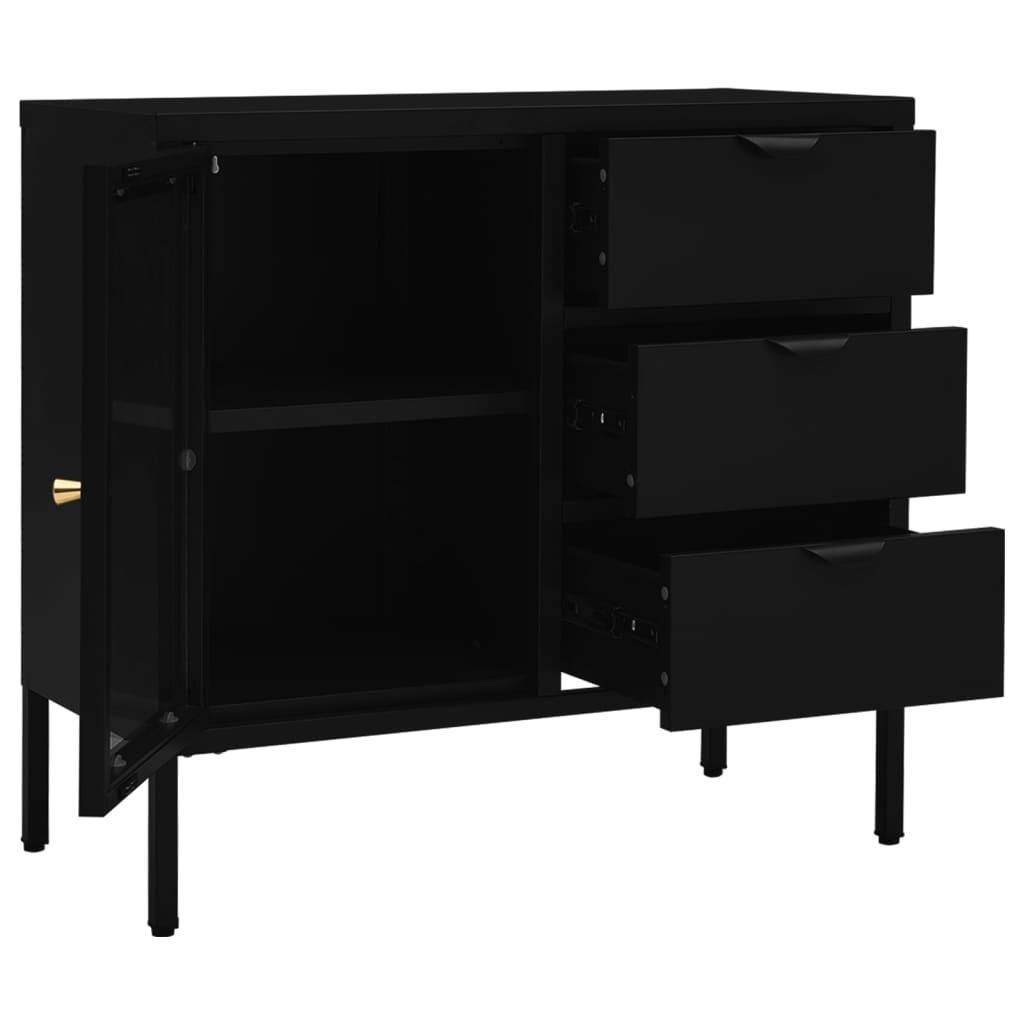 vidaXL Sideboard Schwarz 75x35x70 cm Stahl und Hartglas