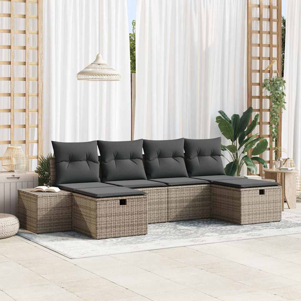 vidaXL Gartensofa-set mit Kissen mit Speicher 6 pcs Poly-Rattan
