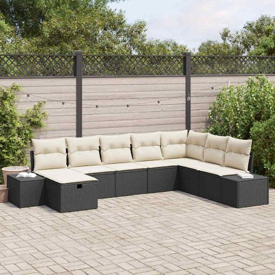 vidaXL Garten-Sofa-Set mit Kissen 8 pcs Schwarz Poly Rattan