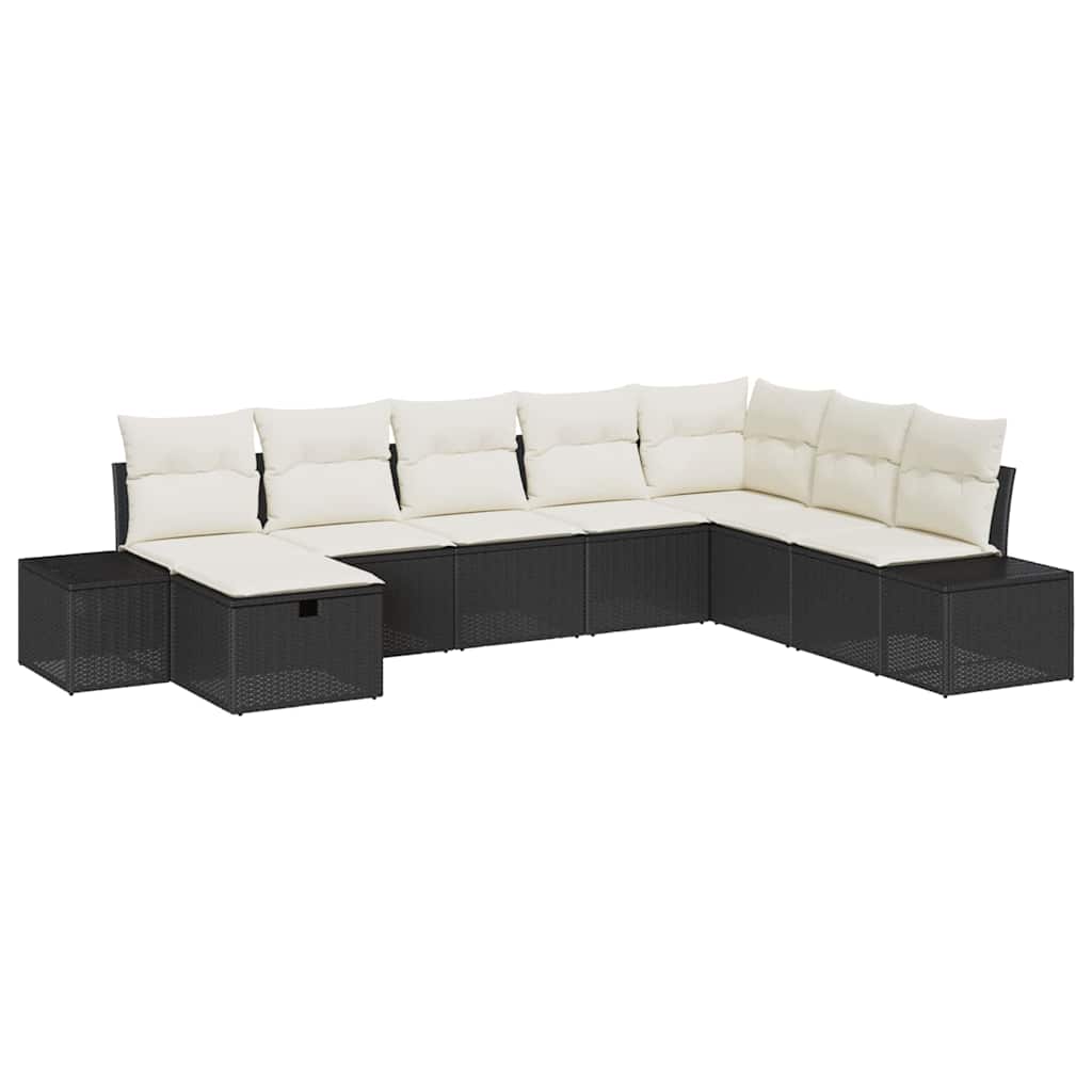 vidaXL Garten-Sofa-Set mit Kissen 8 pcs Schwarz Poly Rattan