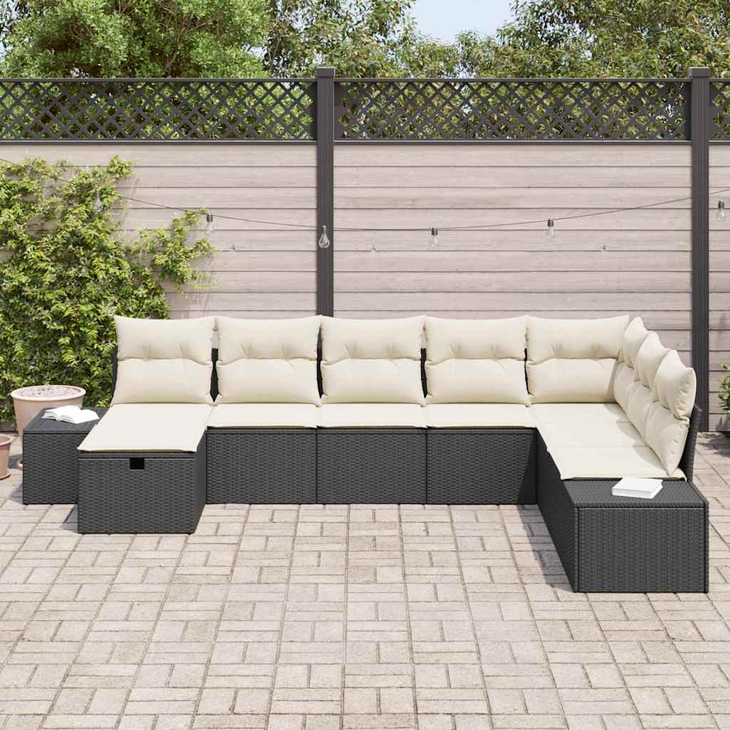 vidaXL Garten-Sofa-Set mit Kissen 8 pcs Schwarz Poly Rattan