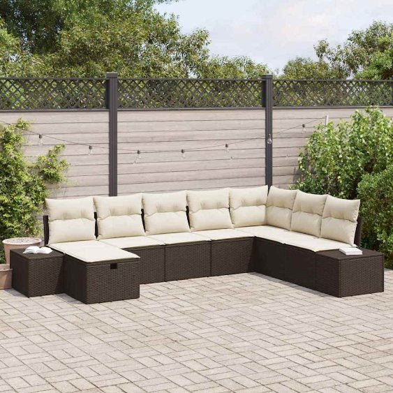 vidaXL Garten-Sofa-Set mit Kissen 8 pcs Schwarz Poly Rattan