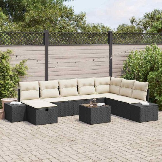 vidaXL Garten-Sofa-Set mit Kissen 8 pcs Schwarz Poly Rattan