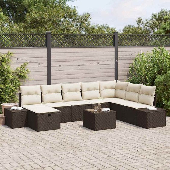 vidaXL Garten-Sofa-Set mit Kissen 8 pcs Schwarz Poly Rattan