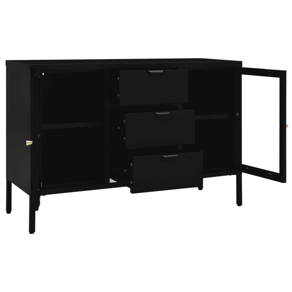vidaXL Sideboard Schwarz 105x35x70 cm Stahl und Hartglas