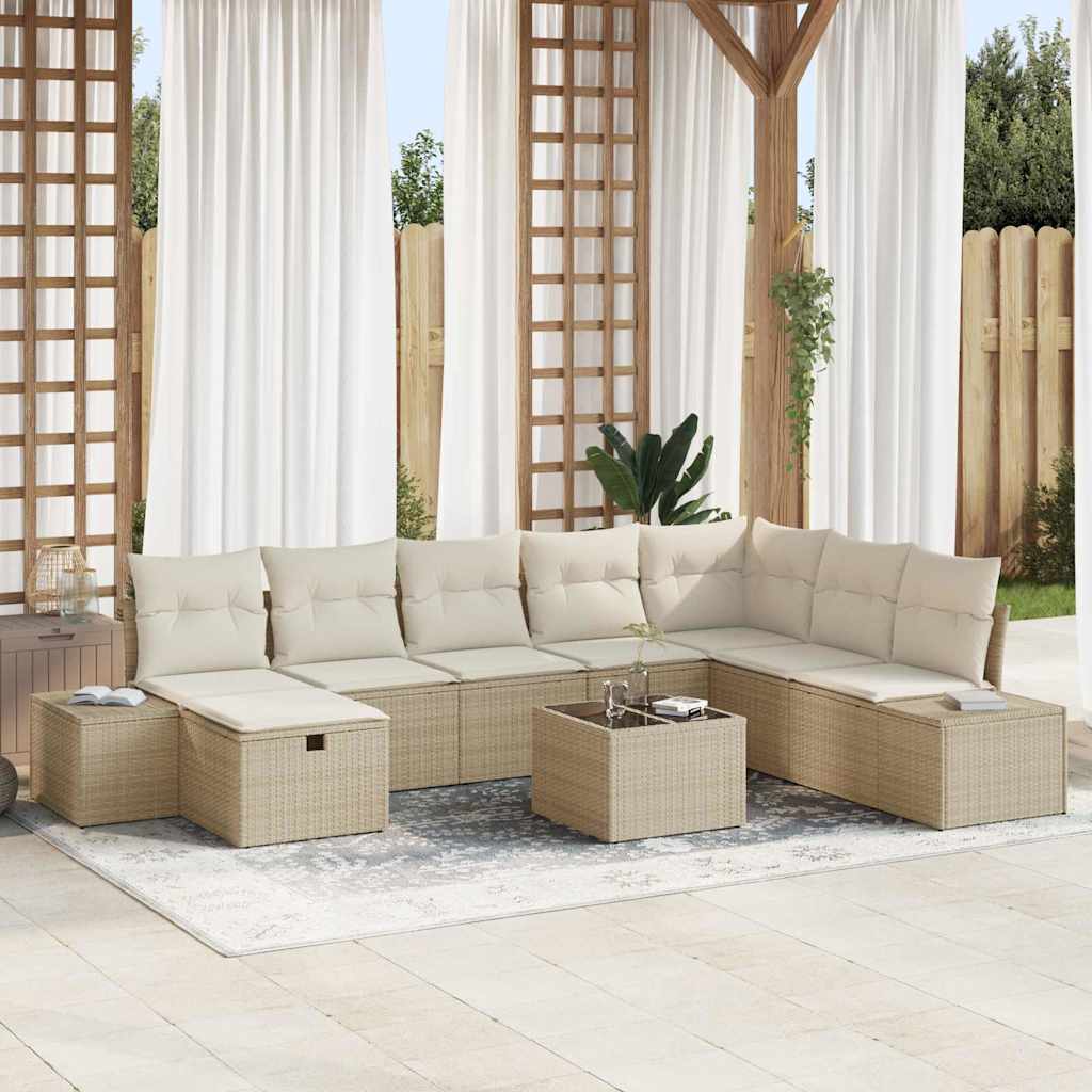 vidaXL Garten-Sofa-Set mit Kissen 8 pcs Schwarz Poly Rattan