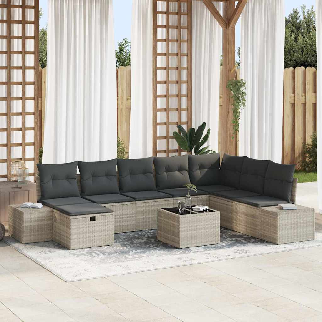 vidaXL Garten-Sofa-Set mit Kissen 8 pcs Schwarz Poly Rattan