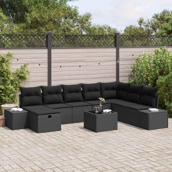 vidaXL Garten-Sofa-Set mit Kissen 8 pcs Schwarz Poly Rattan