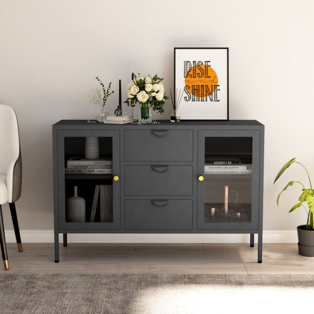 vidaXL Sideboard Schwarz 105x35x70 cm Stahl und Hartglas