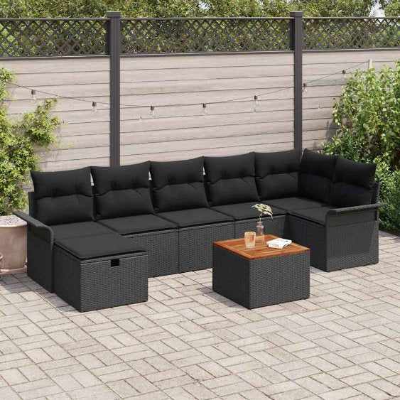 Garten-Sofa-Set mit Kissen 8 pcs Schwarz Poly Rattan
