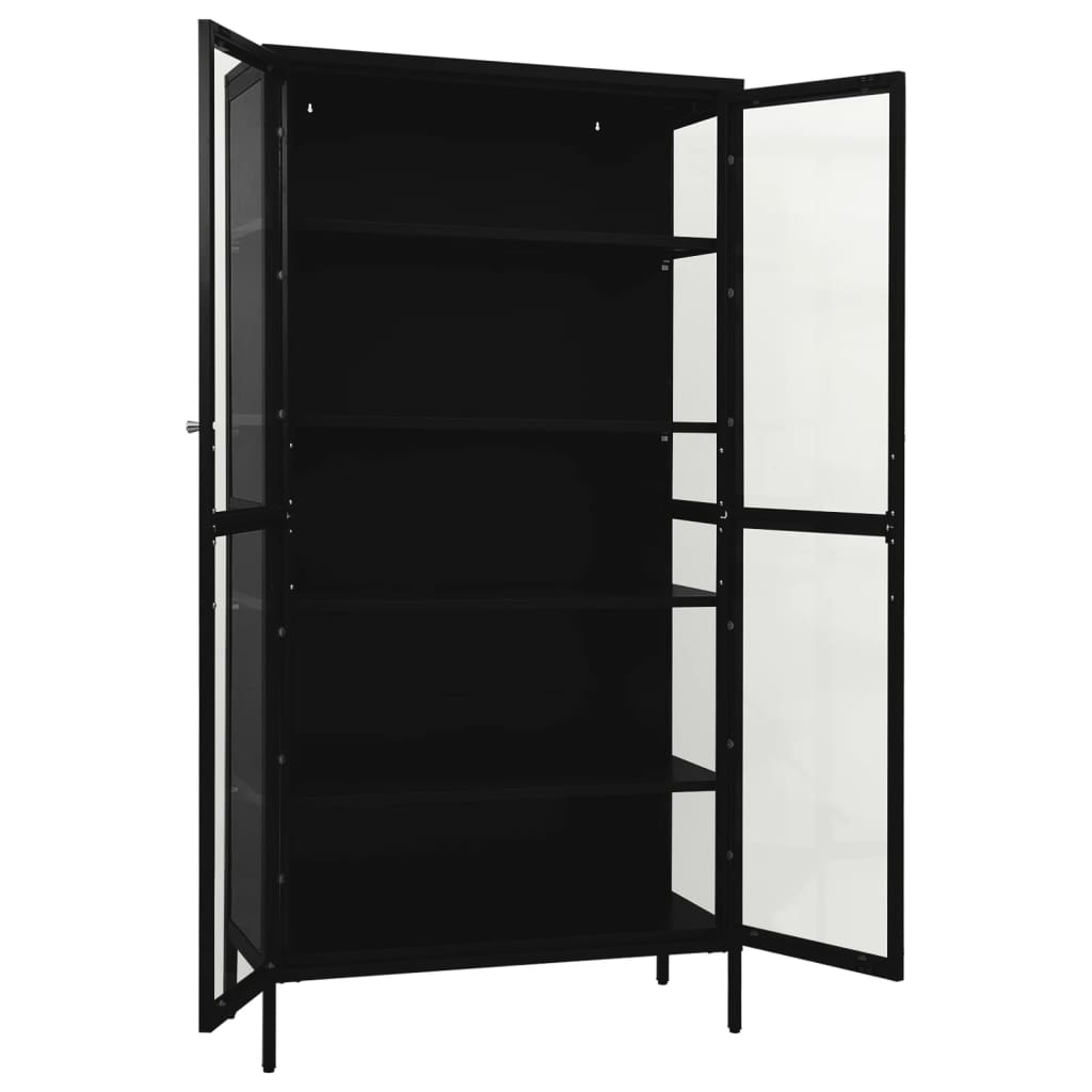 vidaXL Vitrine Schwarz 90x40x180 cm Stahl und Gehärtetes Glas