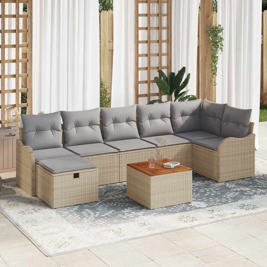 Garten-Sofa-Set mit Kissen 8 pcs Schwarz Poly Rattan