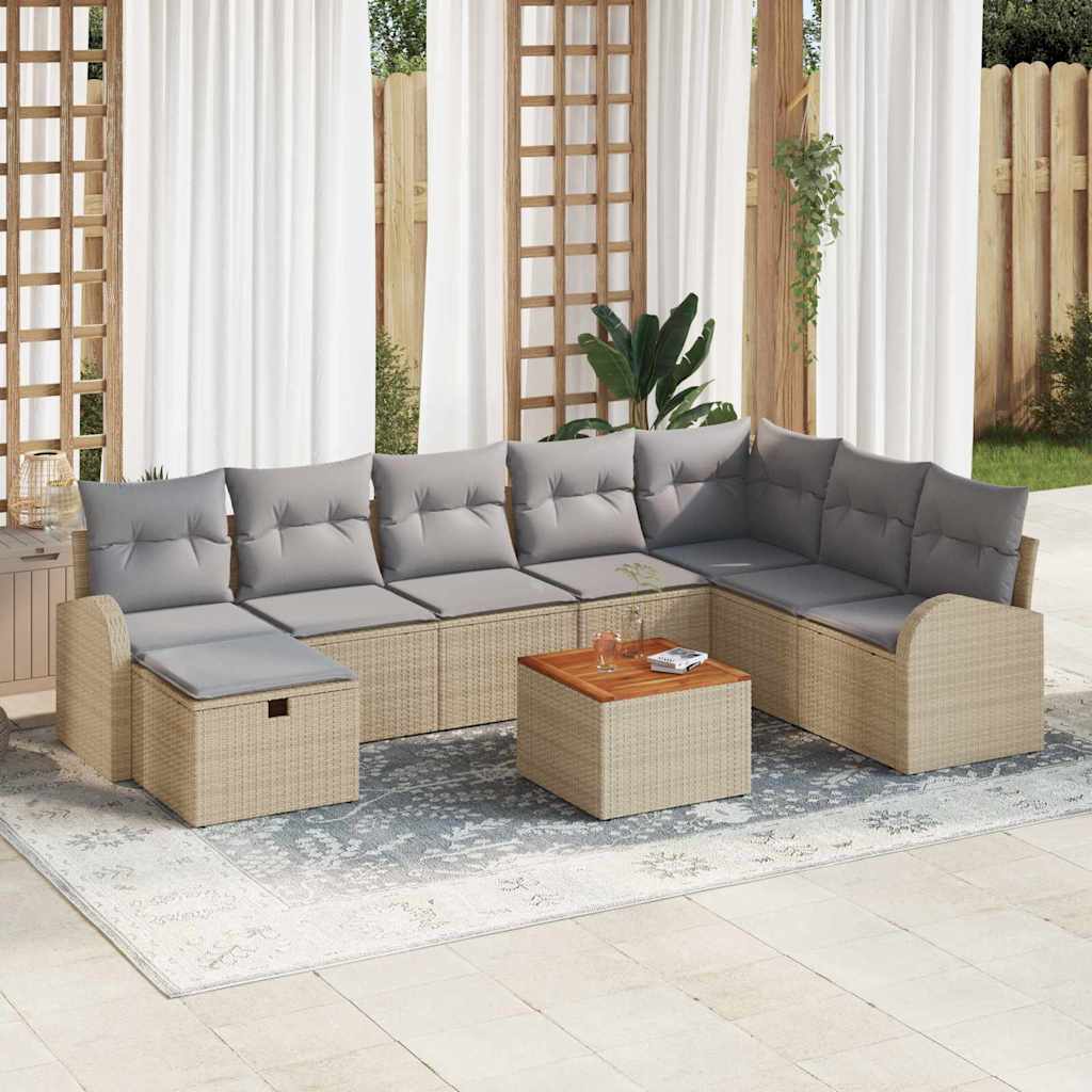 Garten-Sofa-Set mit Kissen 9 pcs Schwarz Poly Rattan